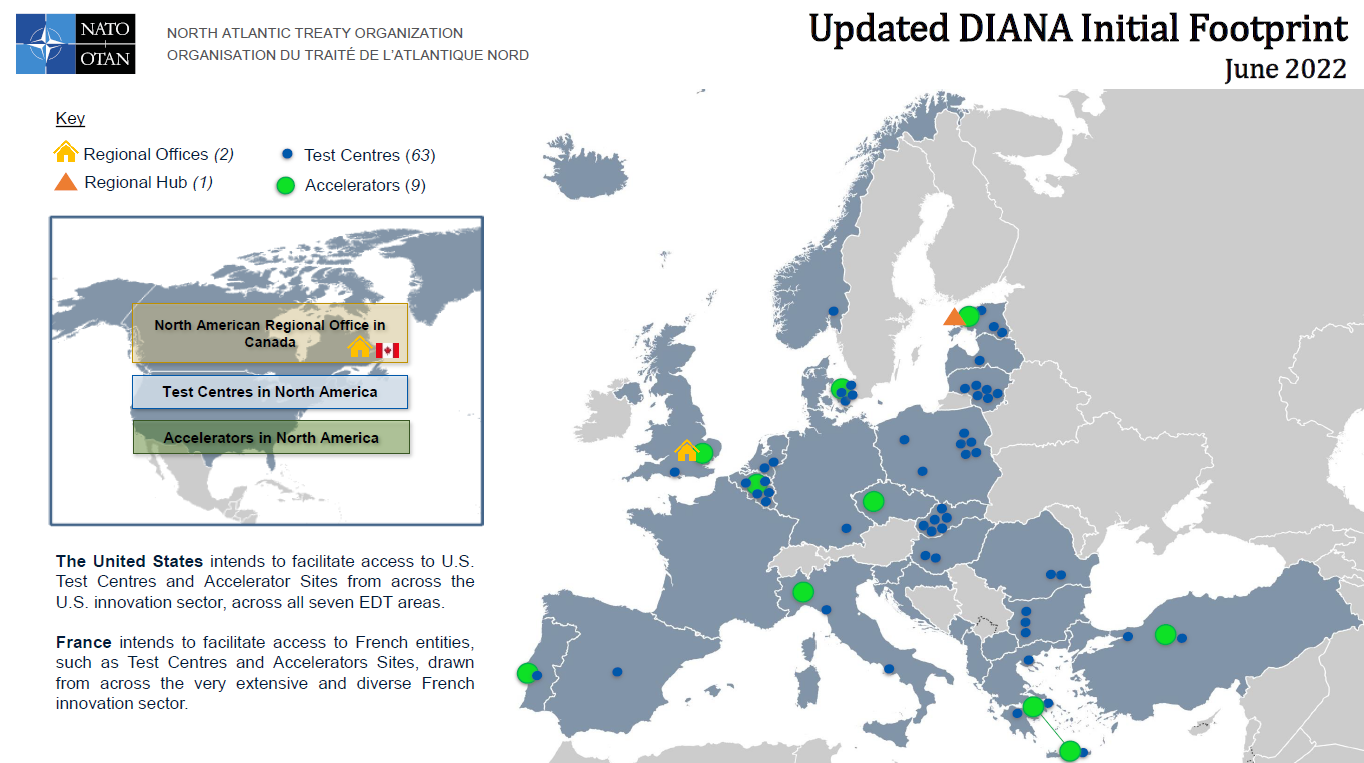 Attēls: NATO DIANA INITIAL FOOTPRINT 2022