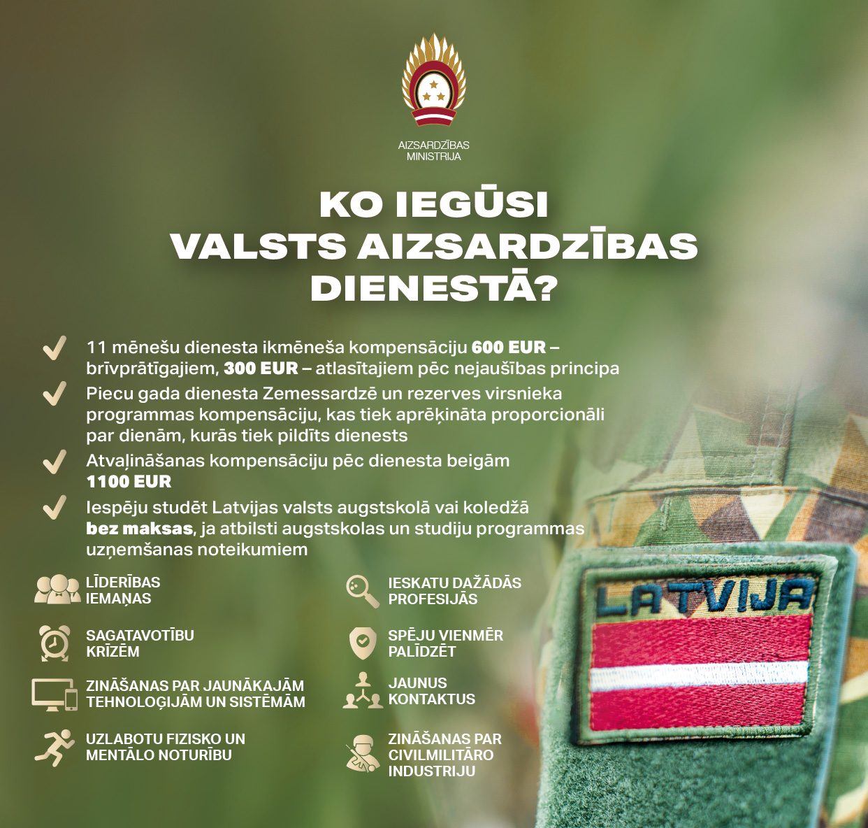 Ko iegūsi Valsts aizsardzības dienestā?