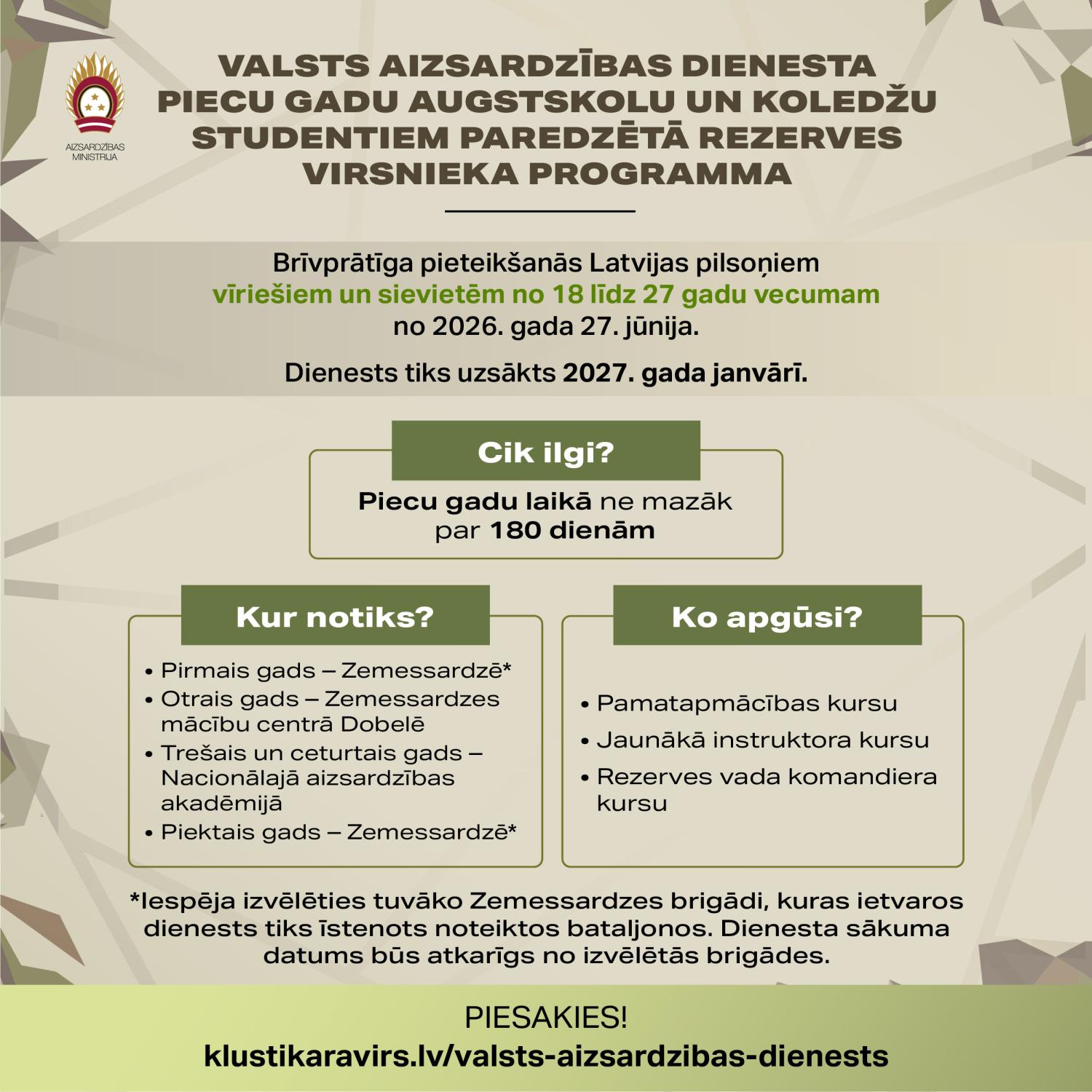VAD piecu gadu augstskolu un koledžu studentiem paredzētā rezerves virsnieka programma