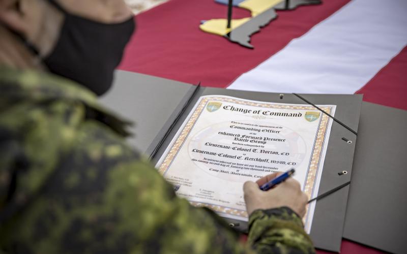 NATO paplašinātās klātbūtnes Latvijā kaujas grupas vadības maiņas ceremonija